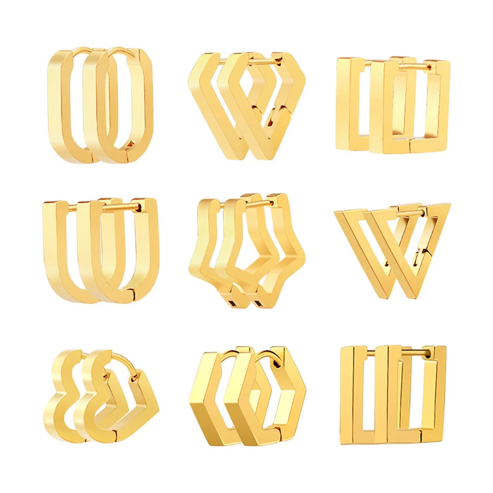 Gold Hoop Earrings for Women 2022 Trendy Gold Color Stainless Steel Mini Geometric Earrings Fashion Party Jewelry Gift