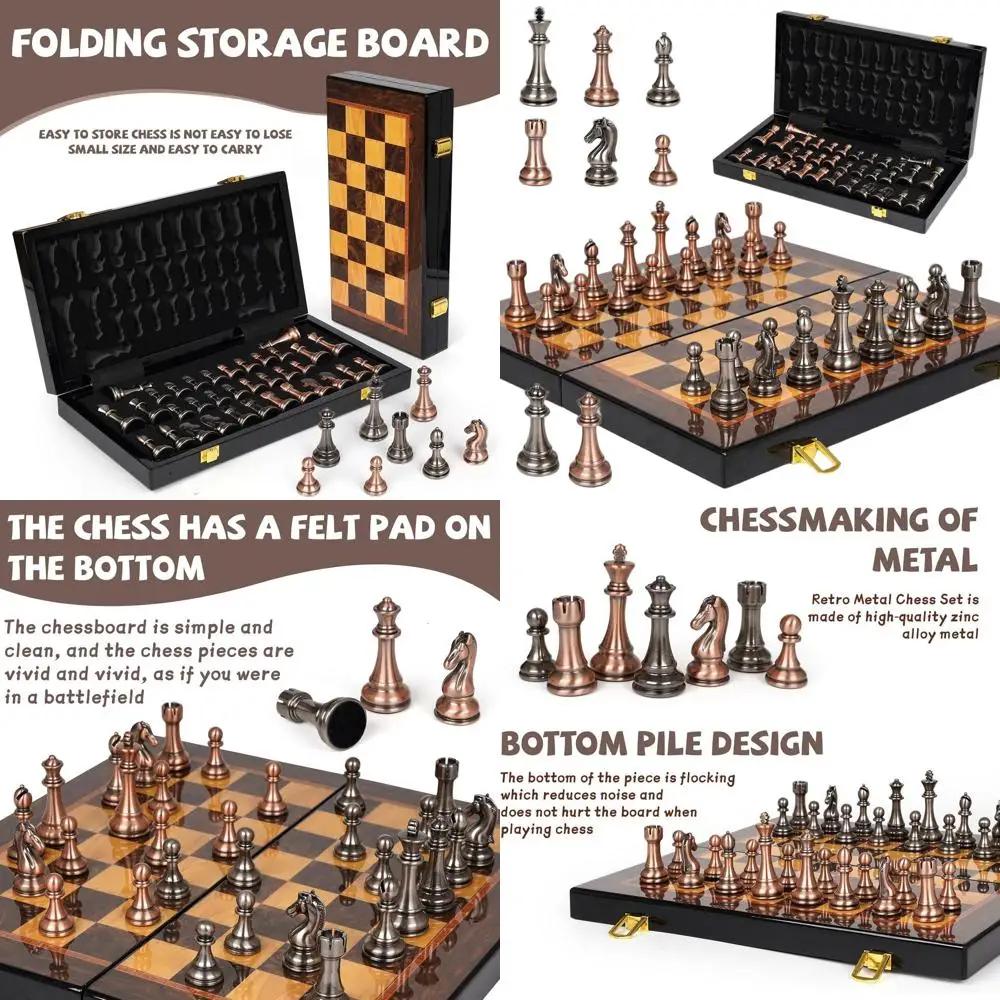 

Элегантная деревянная шахматная доска 15. с утяжеленными металлическими деталями. | Роскошный шахматный набор для взрослых | Идеально подходит для игровых комнат и офисов