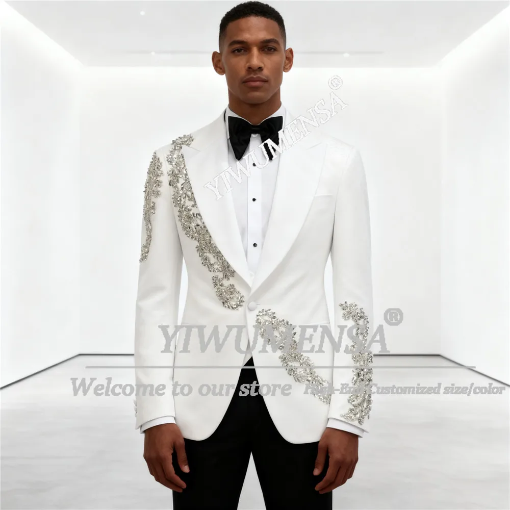 فاخر العريس الزفاف سهرة الشظية مطرز الأحجار حفلة موسيقية السترة واحدة الصدر سترة السراويل 2 قطع رجل مأدبة دعوى الملابس 2026