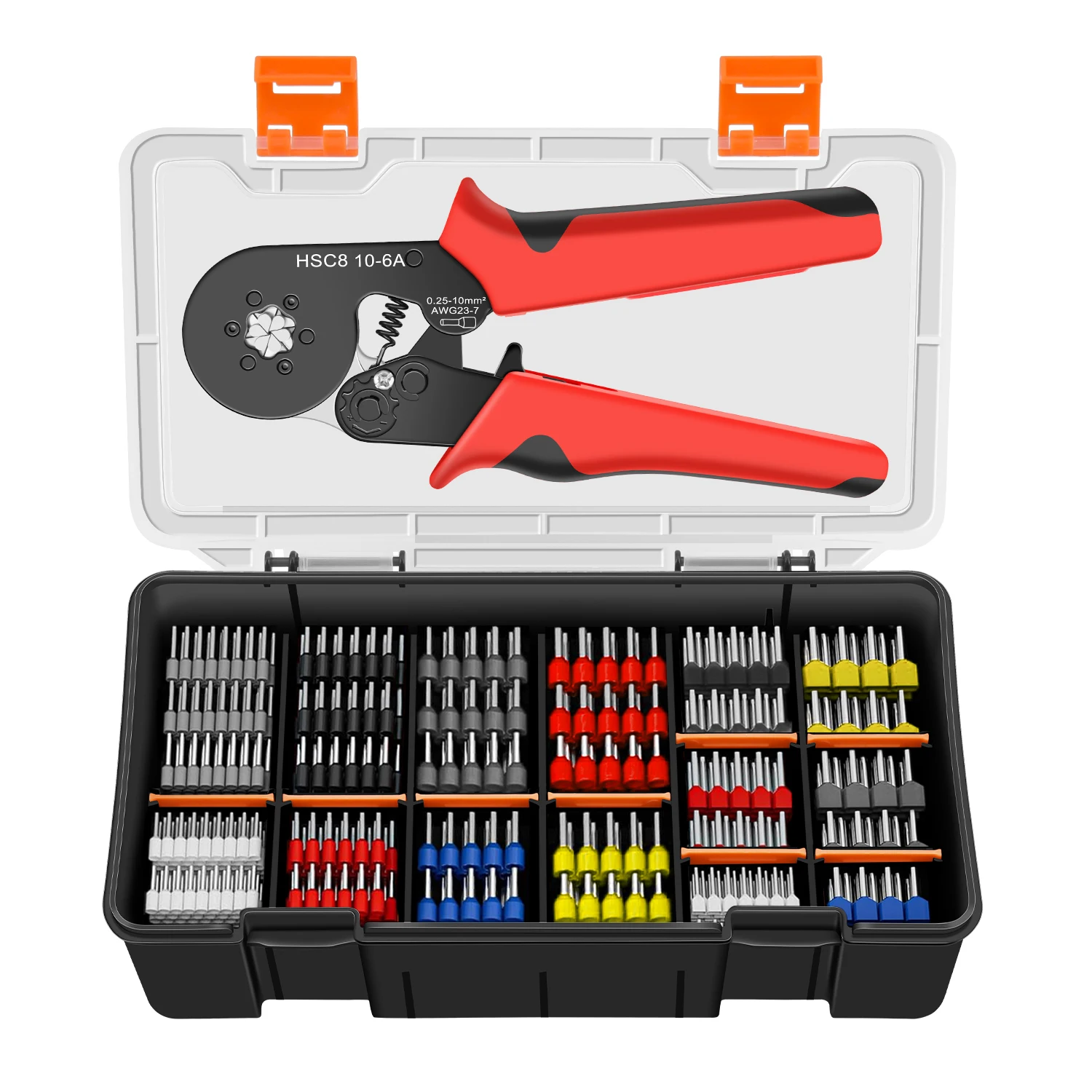 Hexagonal Tube Crimping Pliers Set Includes 950 Single and DoubleTube Connectors, Self-Adjusting Ratchet Terminal Crimping Tool