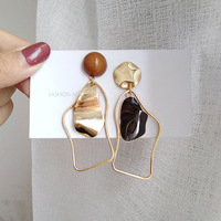 Irregular Oil Drop Earrings Korean Temperament Geometric Vintage Earrings for Women Asymmetric Coffee Gold Color Bijoux Oorbelle