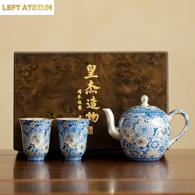 Chinese High-end Blue and White Beauty Teapot and Teacup Household One Pot and Two Cups Ceramic Kung Fu Tea Set Tool Gift Box