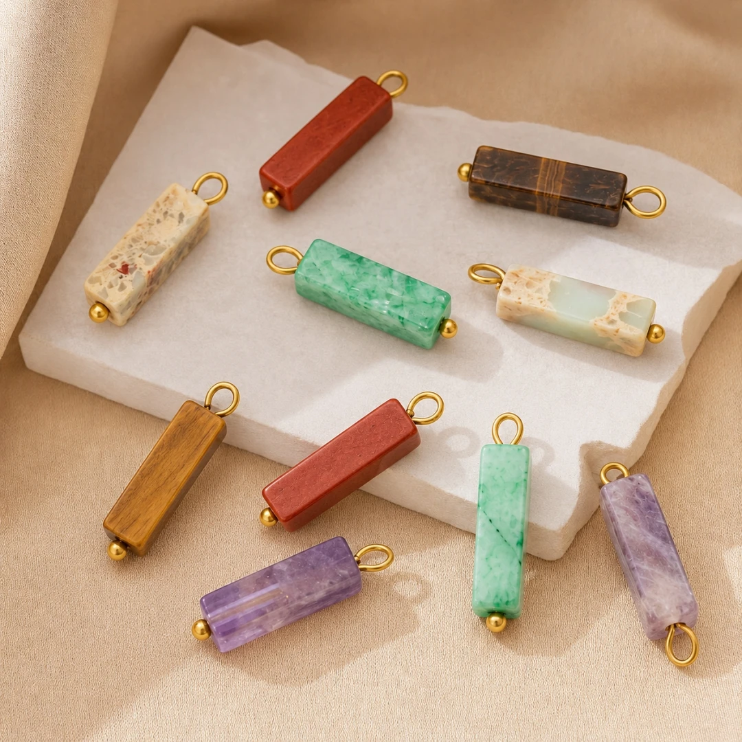 Crystal Pendant Necklace Natural Stone - 5 ชิ้น จี้คริสตัลทรงลูกบาศก์หินธรรมชาติ สแตนเลส สำหรับทำสร้อยคอ สร้อยข้อมือ