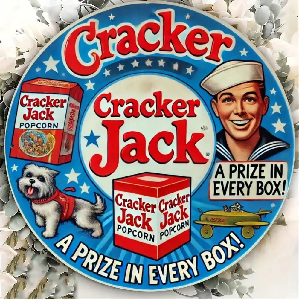 Letrero de Metal Vintage Cracker Jack "Snack nostálgico", decoración Retro para el hogar, arte de pared