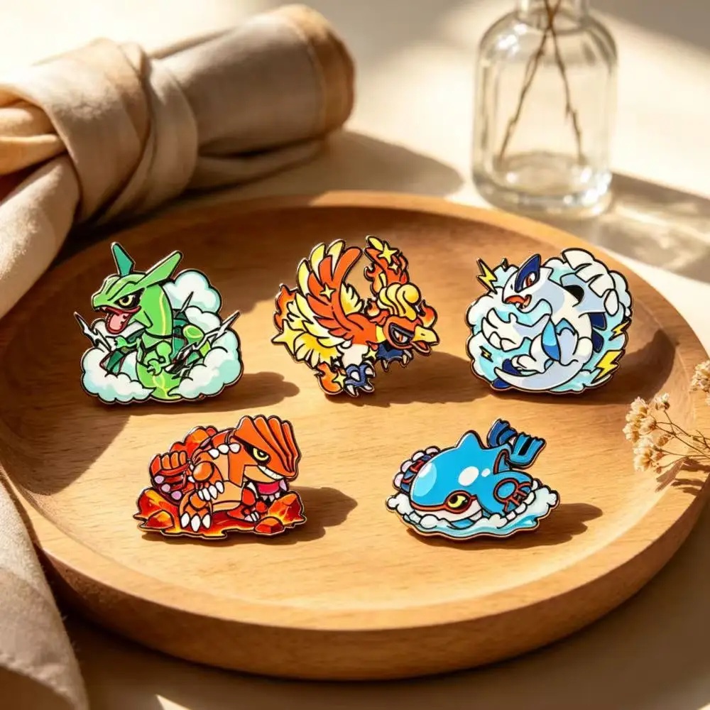 5Pcs Mythical Fantasy Creature Cartoon Enamel Pin Set, Water Fire Flying Monster Metal Badges, Decor Brooches for Backpack & Jac