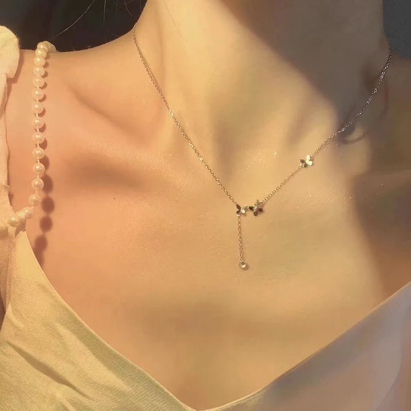 New Butterfly Necklace For Women Cute Shiny Zircon Clavicle Chain Necklace Pendant Choker Vintage Jewelry Office Everyday Gifts