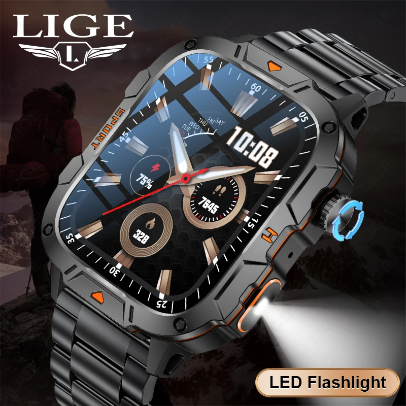 LIGE Men Smart Watch New Outdoor Sports Fitness Bracelet LED Lights Night Training Watches Bluetooth Call Smart Watch For Man