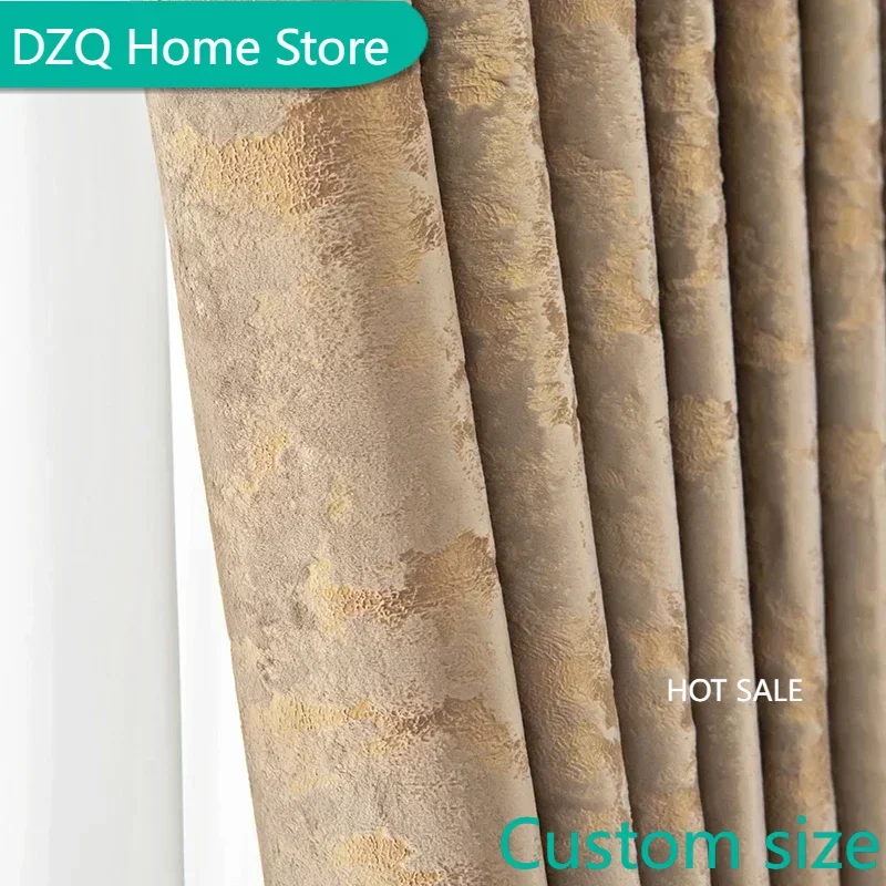 

European American light luxury Curtains for Living dining room bedroom high-end light green gilded velvet blackout Window Custom
