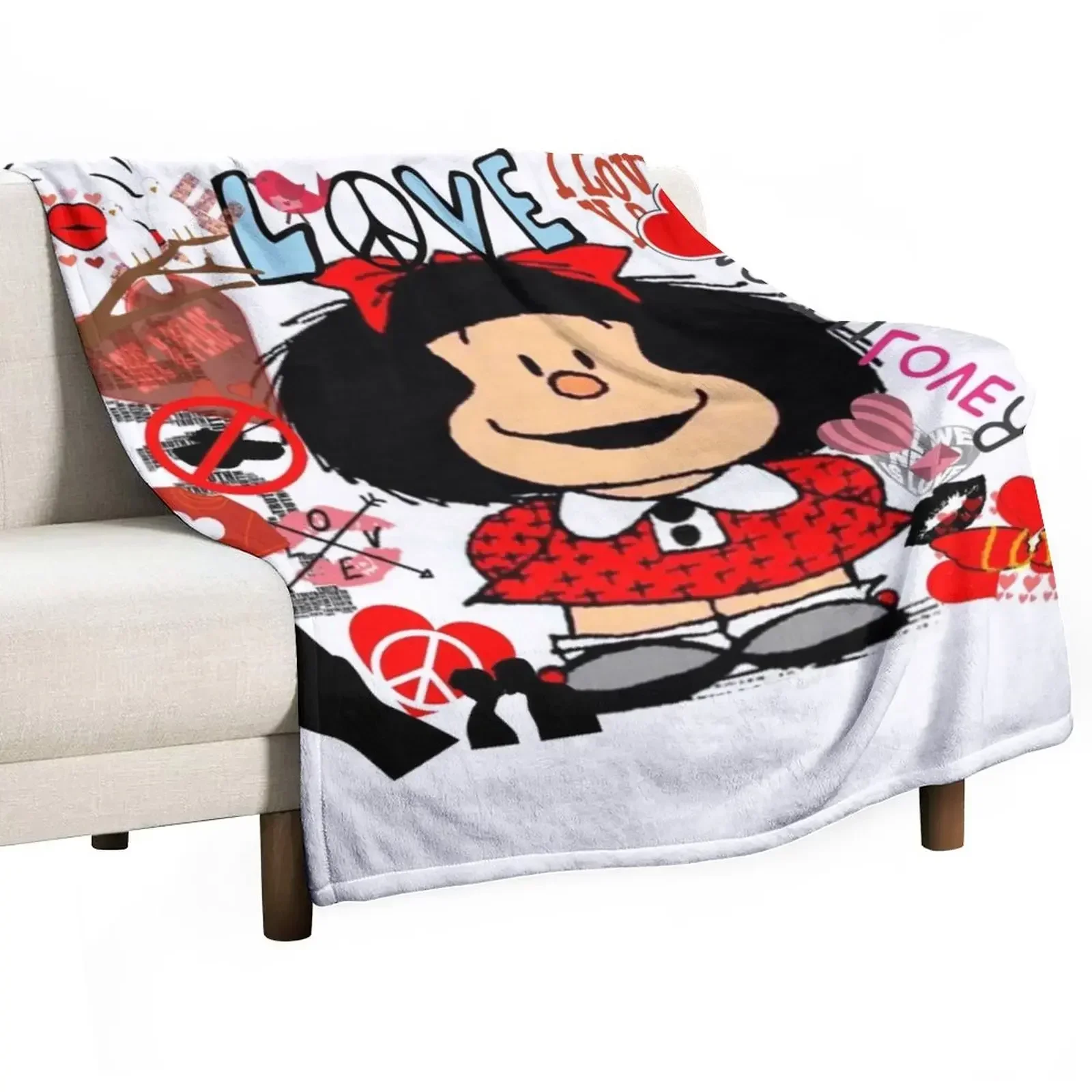 Love, love and mafalda surrounded by hearts Throw Blanket Sleeping Bag Plush Decorative Sofas Luxury Blankets