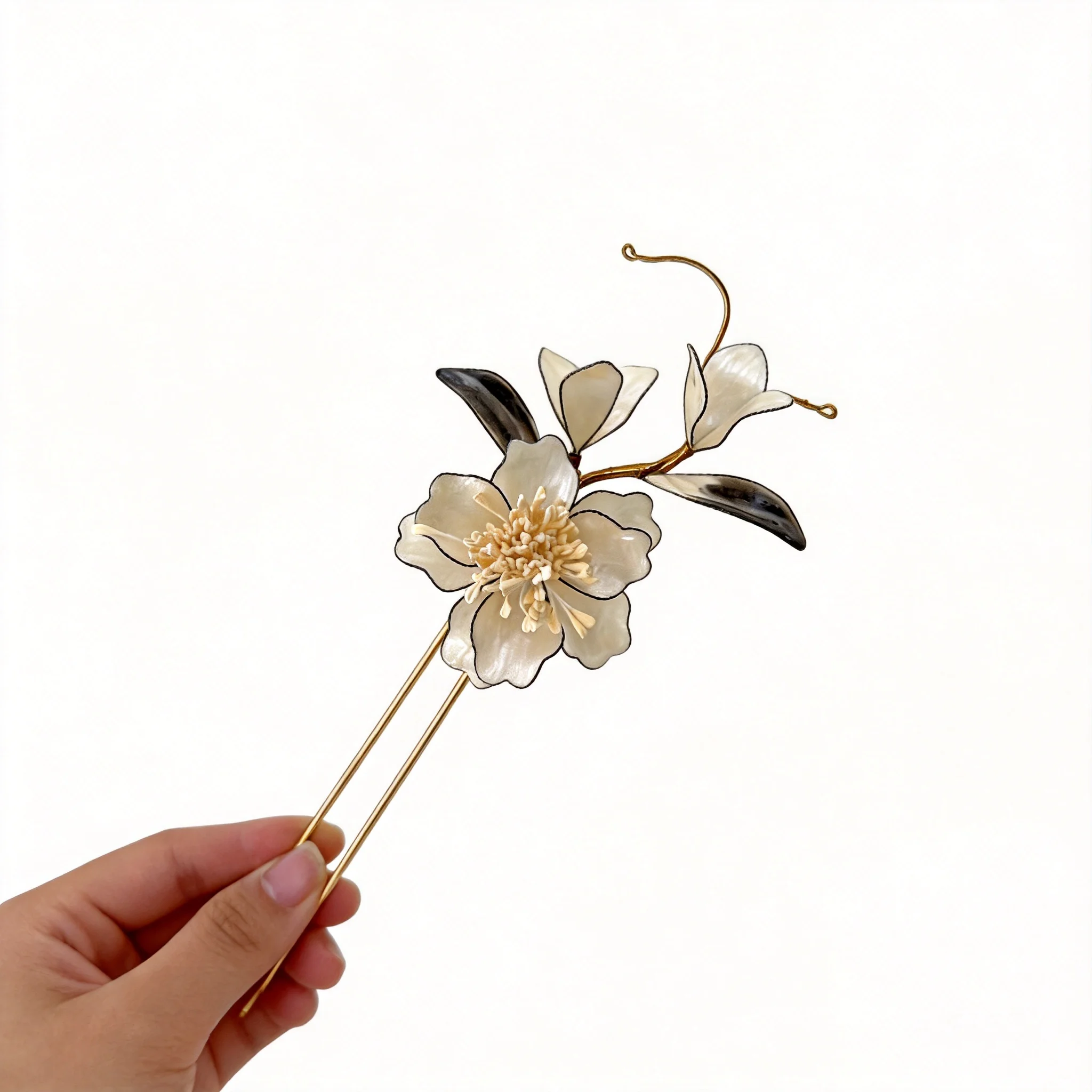 Traditional Chinese Style Lucky White Flower Hairpin Vintage Auspicious Hair Stick For Hanfu Cheongsam Women Daily Cosplay Party