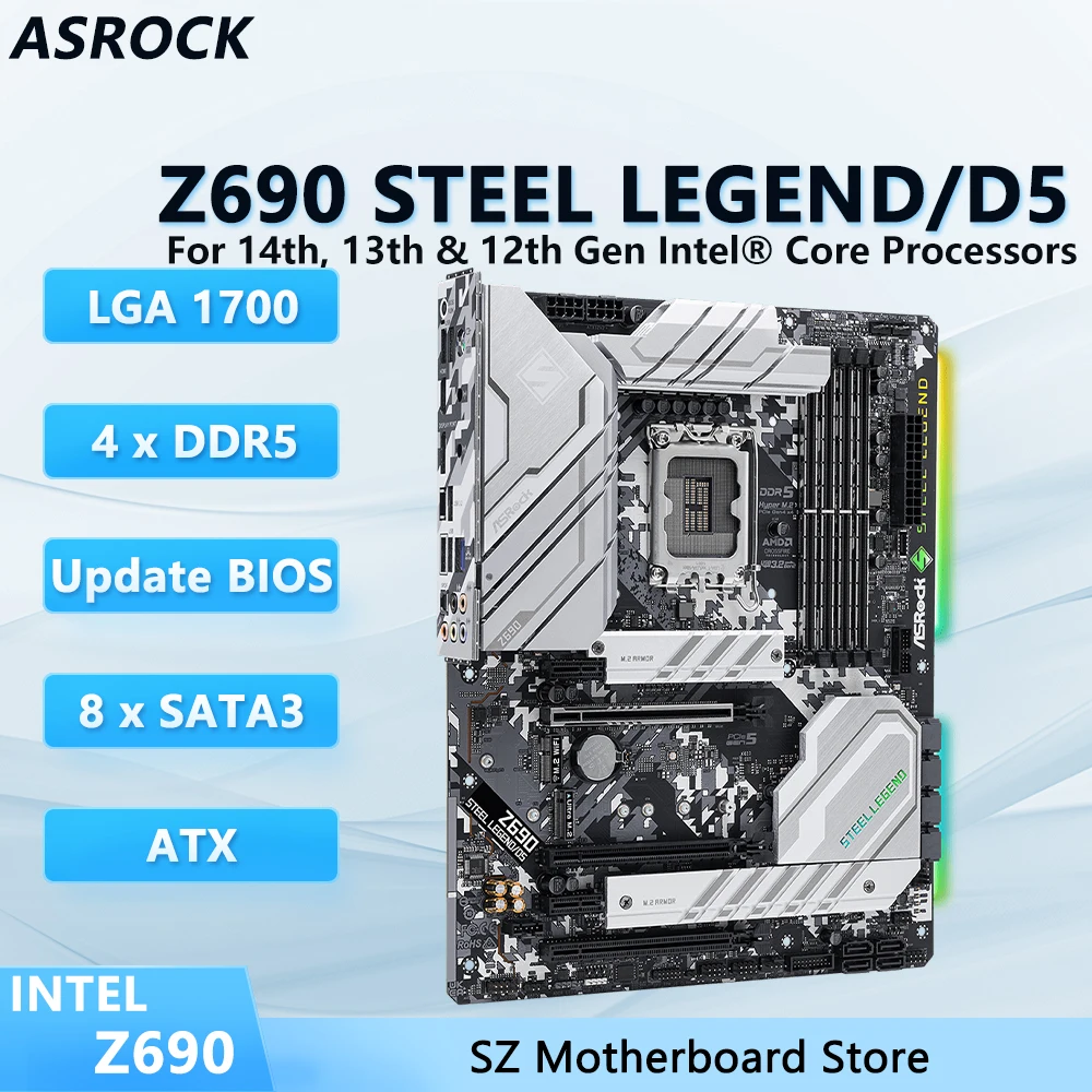 Placa base ASROCK Z690 STEEL LEGEND/D5 DDR5 LGA 1700 compatible con CPU Z690 i9-12900K i7-12700K i5-12600K i9-13900K i5-13600K ATX