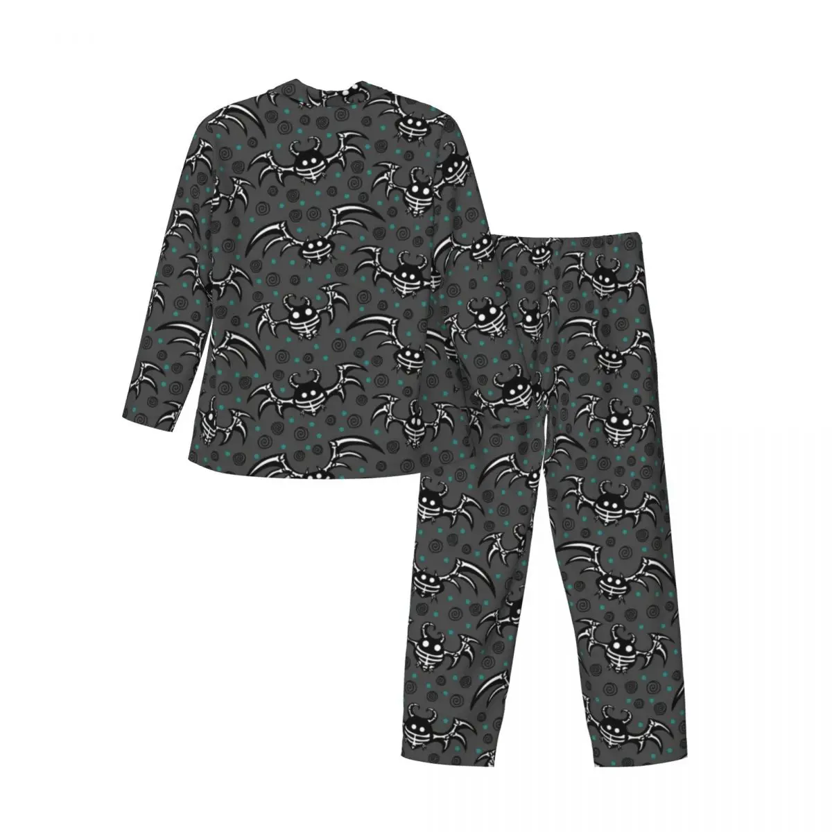 Skeleton Bats Pajamas Set Green Dots Print Trendy Sleepwear Male Long Sleeves Retro Room Two Piece Home Suit Big Size XL 2XL