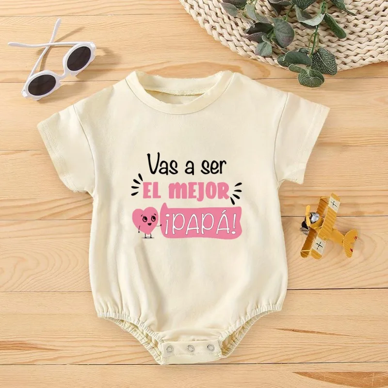 You Will Become The Best Papa Print Infant Bubble Romper Casual Oversized T-Shirt Romper Short Sleeve Round Neck Infant Bodysuit