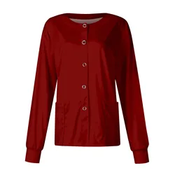 Women Long Sleeve Pocket Working Stand-Up Collar Solid Color Single-Breasted Protective Overalls Cardigan Jacket Top