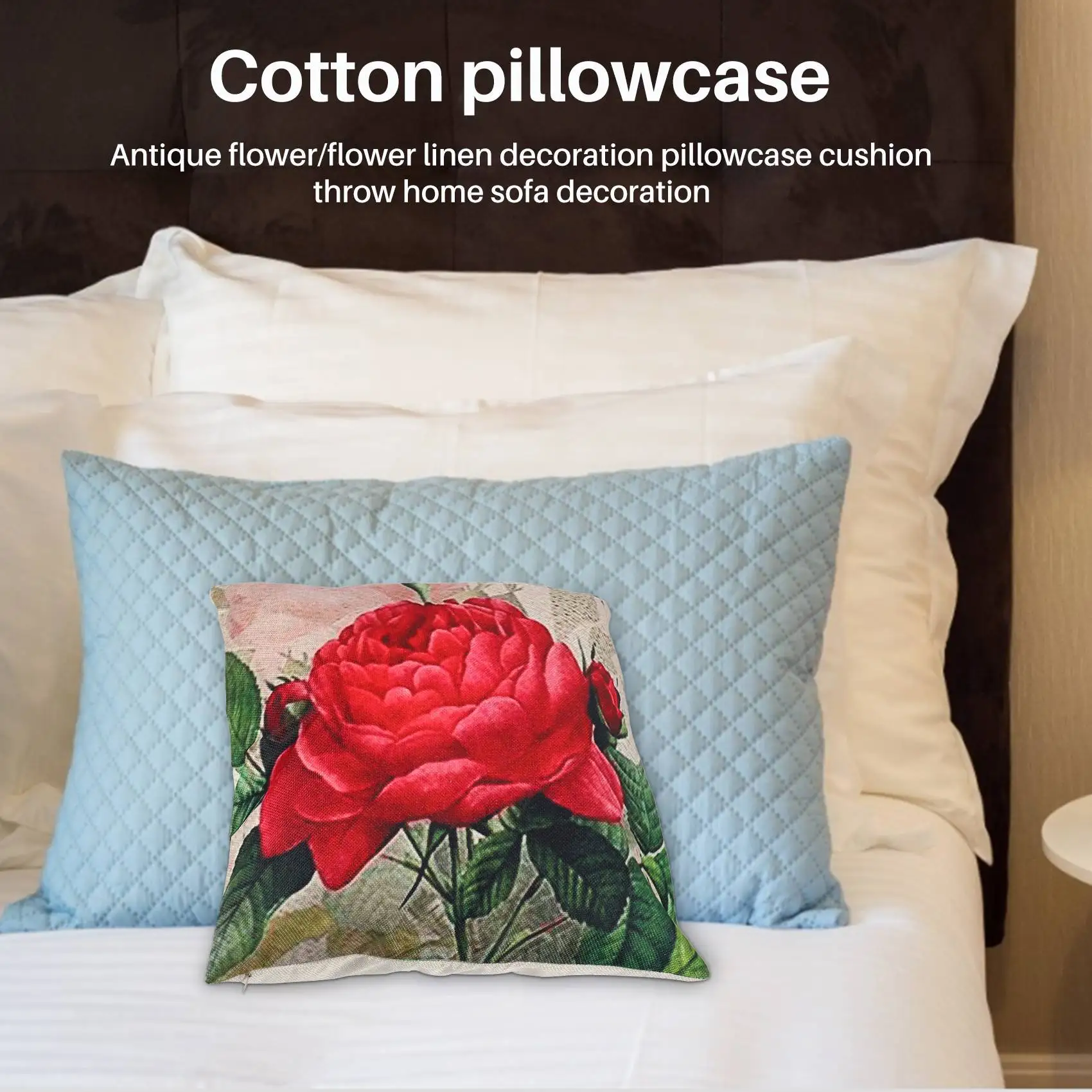 

YHYS Vintage Floral/Flower flax Decorative Throw Pillow Case Cushion Cover Home Sofa Decorative(Rose flower)