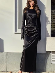 Eid Muslim Party Dress for Women Satin Black Jalabiya Abaya Ramadan Long Dresses Abayas Woman Kimono Robe Vestidos Largo 2024