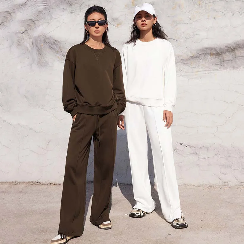 

Pure Color Two-piece Set Autumn And Winter Fashion Round Neck Pullover Pants For Women's Fashion Casual Long Sleeved Hoodie Set