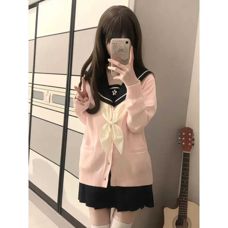 Hu Lina Original Jk Uniform Women\'s Autumn and Winter Uniform Suit Bandage Dress Cardigan Long Sleeve College Japanese Style for