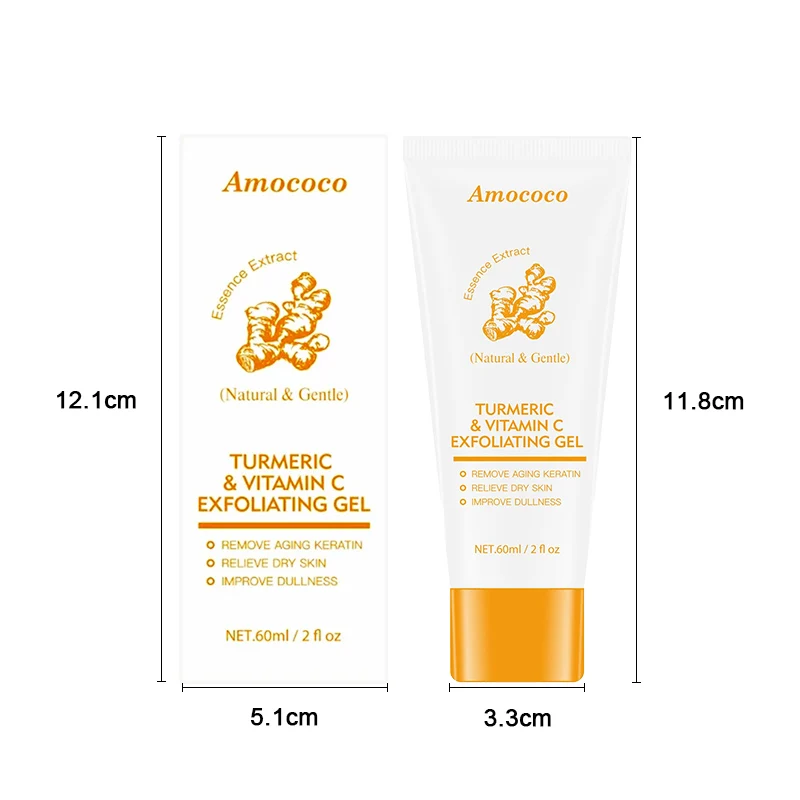 Amococo 2/4pcs Turmeric Vitamin C Exfoliating Gel 60ml Facial Peeling Gel Face Scrub Gentle Skin Care Set for Smooth Radiant Looking Skin