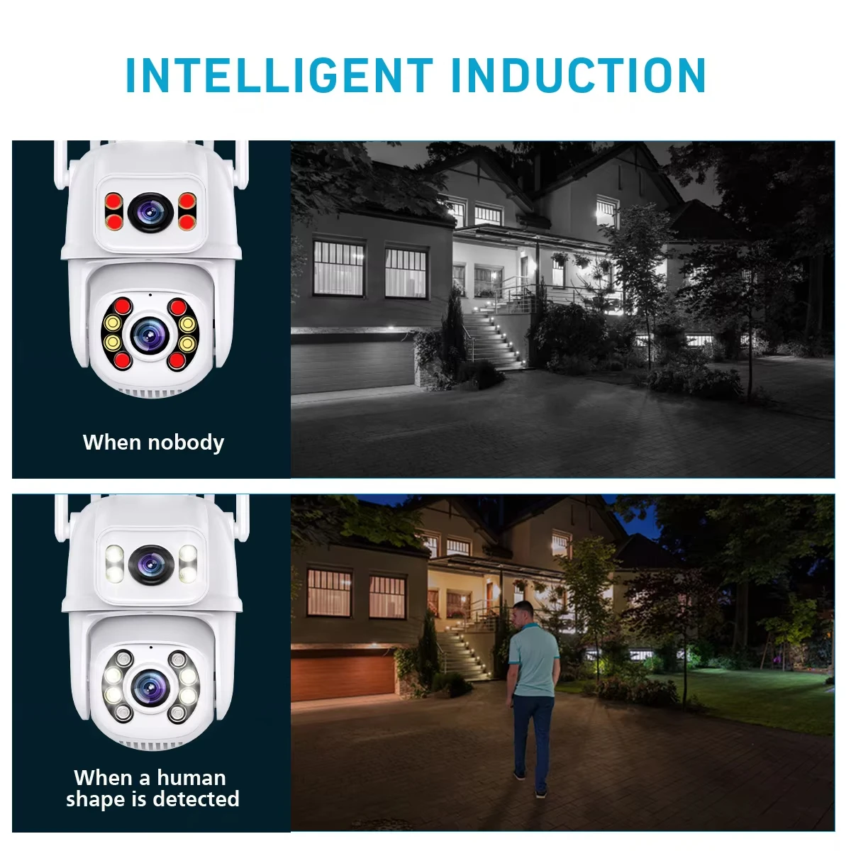 HAMROL 4K 8MP Dual Lens Dual Screen WiFi PTZ Camera H.265 IP66 Waterproof Outdoor Night Vision Human DetectionTwo Way Audio