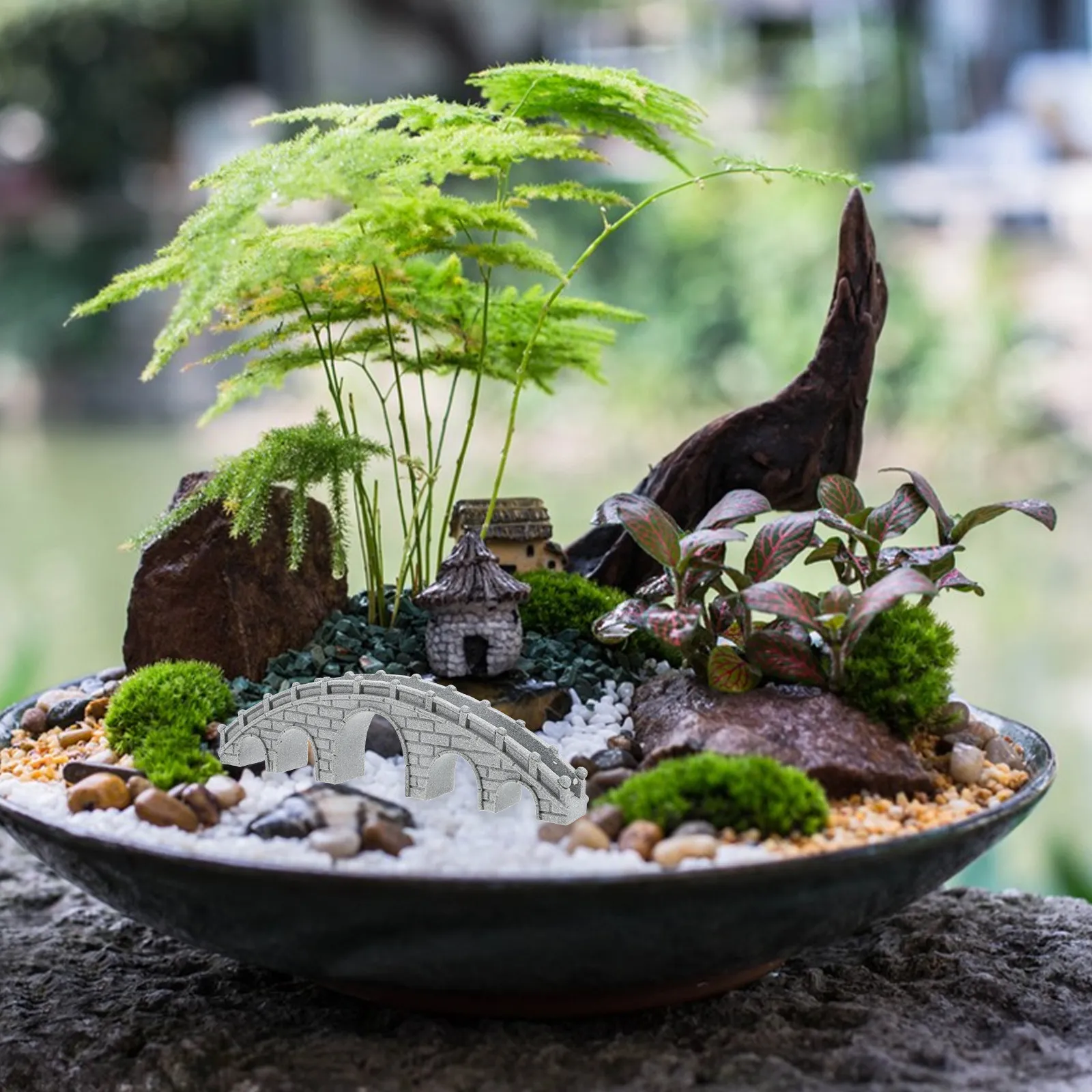 Unique Handcrafted Bluestone Mini Bridge Aquarium Decor Fish Tank Landscaping Ornament Micro Landscape Garden Style Decoration