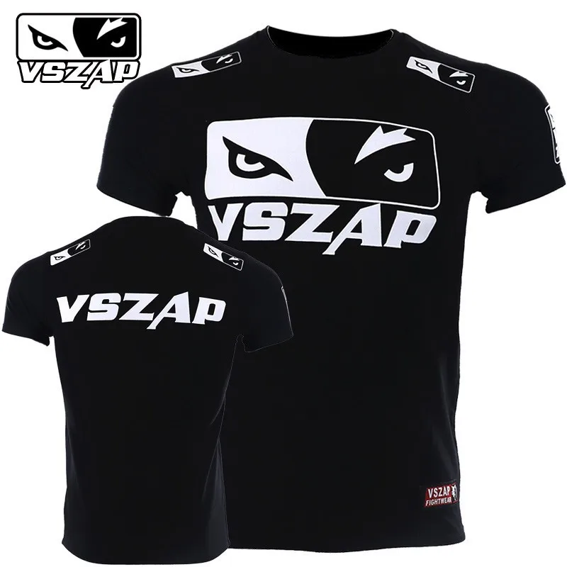 Vszap koszulka fitness MMA walka Sanda tajski boks sport trening mięśni bieganie osobowość wilcze oczy z krótkim rękawem