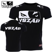 Vszap Fitness T-shirt MMA Combat Fighting Sanda Thai Boxing Sports Muscle Training Running Personality Wolf Eyes Short Sleeve