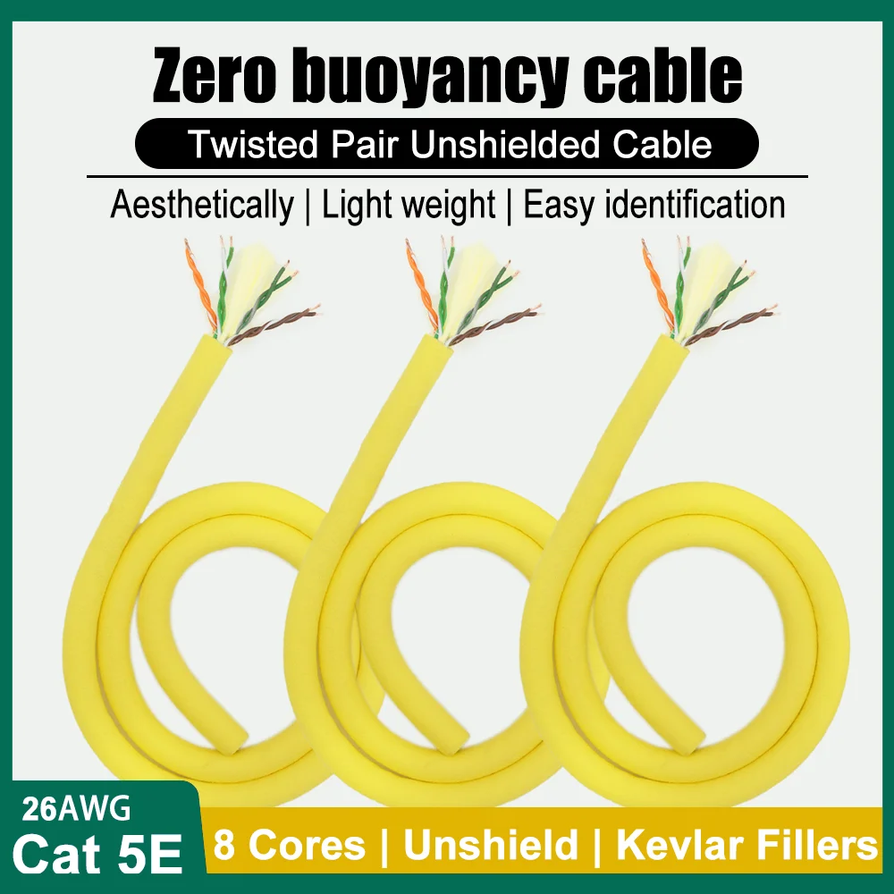 Cat 5E 8 Cores 26AWG Network Zero Buoyancy Cable Unshield Twisted Pair Seawater Waterproof Signal ROV Underwater Robot Cable