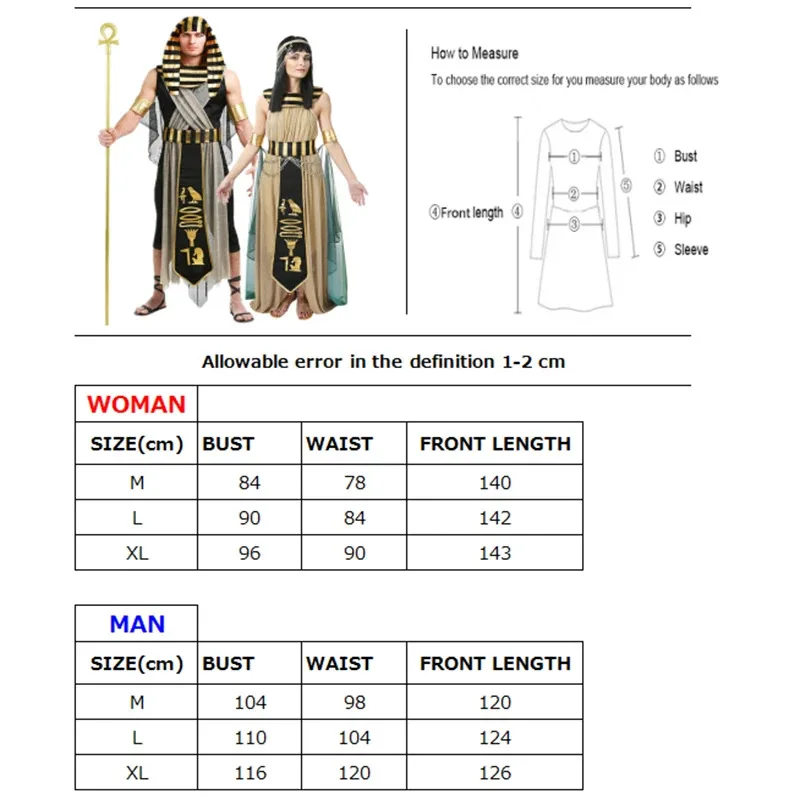 Disfraz adulto negro dorado Egipto faraón egipcio Príncipe rey emperatriz Cleopatra reina Cosplay vestido de lujo para hombres y mujeres