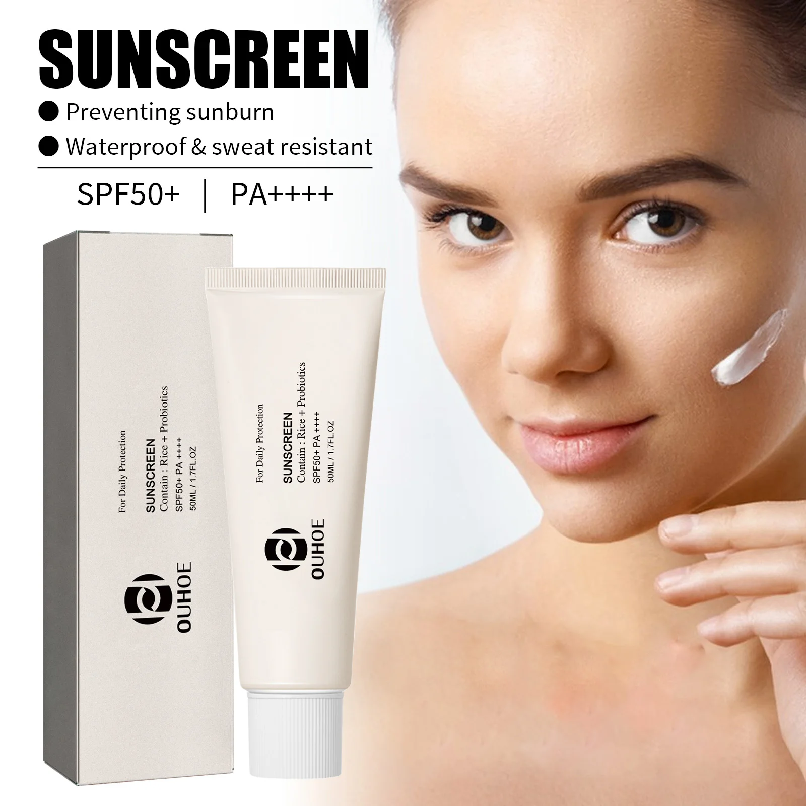 

2pcs Rice Sunscreen Lotion UV Protection Face Cream Lightweight Non-Greasy Sun Block Prevent Sunburn Face Body Skin Care