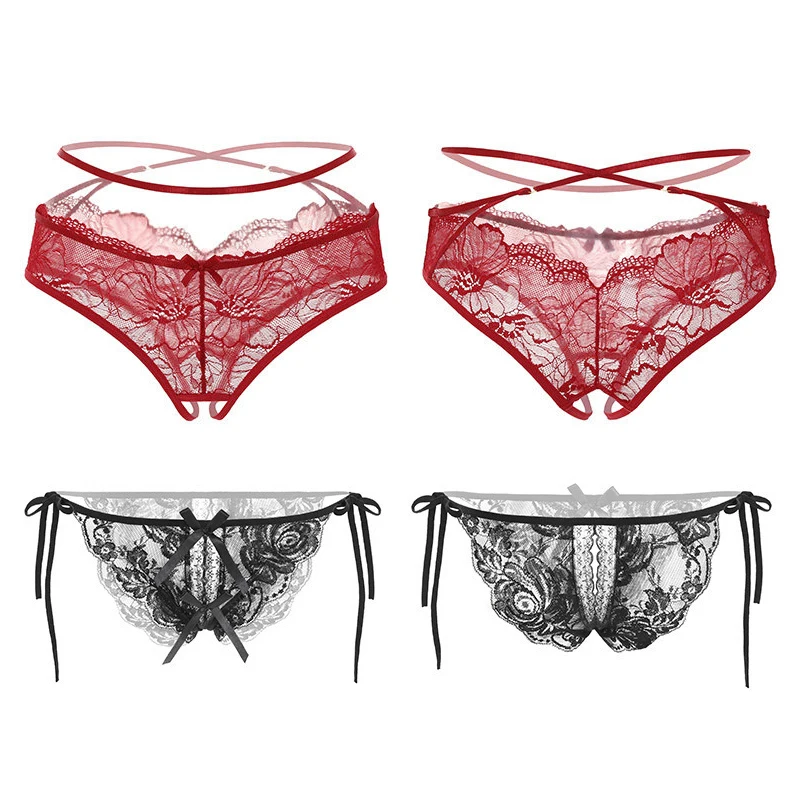 

Сексуальные кружевные трусики с открытой промежностью, женское сетчатое прозрачное белье, кружевные стринги с бантом, эротическое белье без швов
