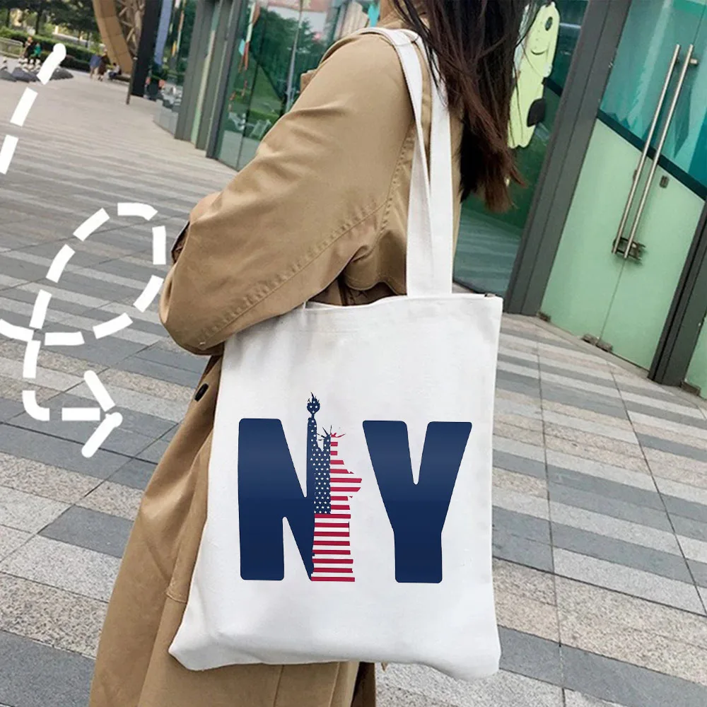 New York Statue of Liberty NYC Letter Starry Night Empire State Women\'s Handbags Shoulder Shopper Canvas Tote Female Bags Bolsas