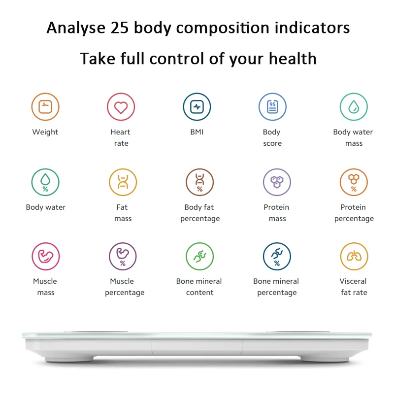 مقياس الدهون في الجسم من Xiaomi S400 بلوتوث 5.0 مقياس تكوين الجسم المنزلي الذكي 150 كجم شاشة LED قياس التردد المزدوج