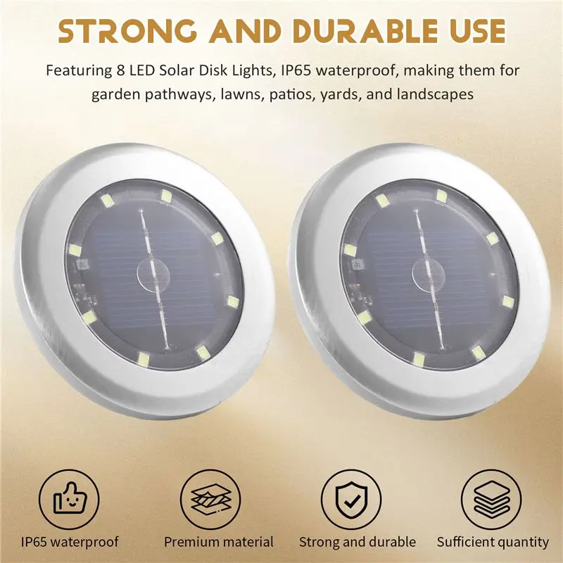 ABSS-12 Pack Solar Lights Outdoor Garden 8 LED Solar Disk Lights Outdoor IP65 Waterproof For Garden Pathway Lawn Patio Yard