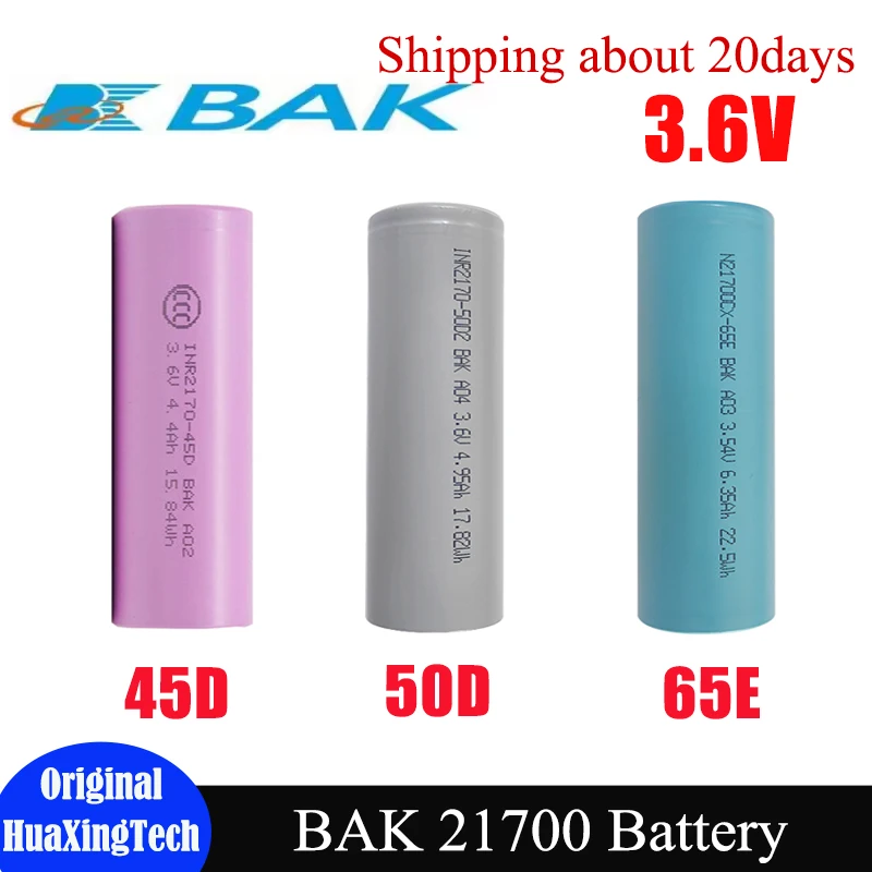 Batería Original BAK 21700 45D 50D 65E 3.6V de Alta Capacidad y Baja Resistencia, Baterías Recargables INR 21700 de Iones de Litio VS P45B