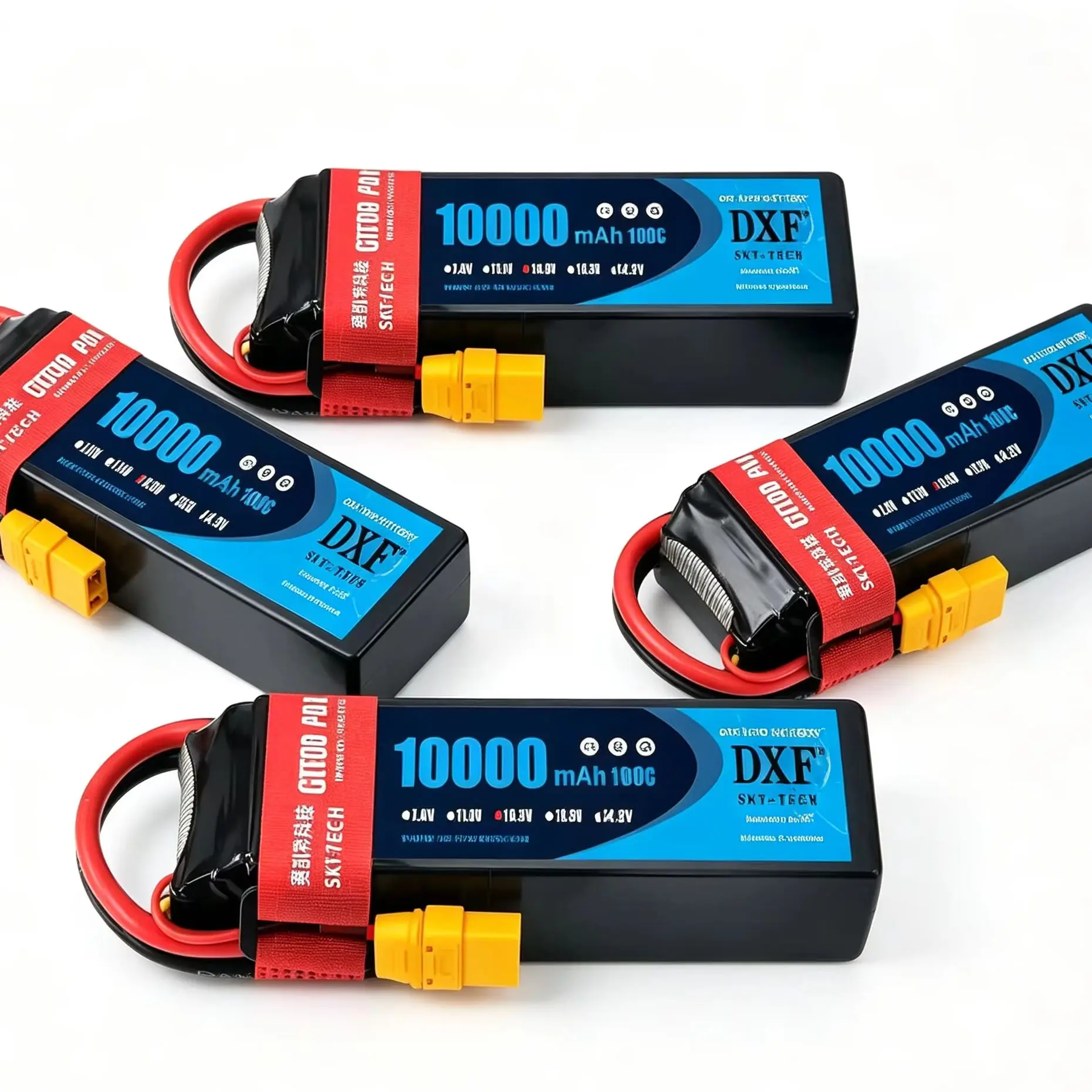 Batterie de voiture RC DXF Powerful 14.8V 10000mAh 100C pour Tamiya, Losi, Kyosho - Pack de 2 batteries RC souples, idéales pour voitures, camions, bateaux et chars RC.