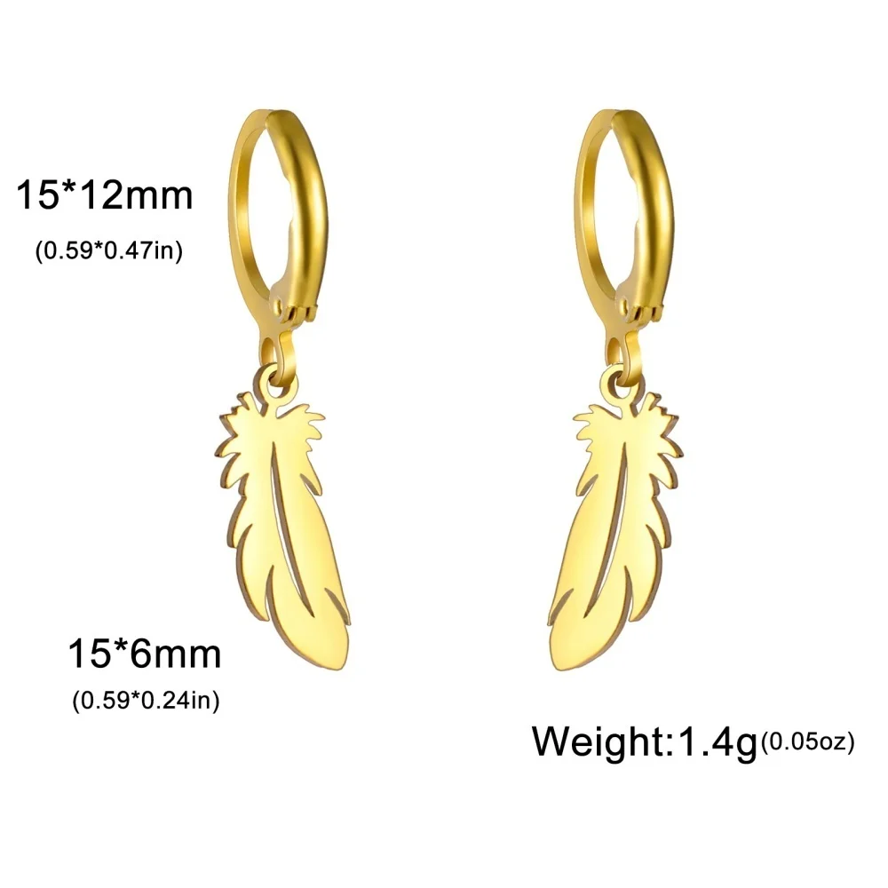 Eueavan Winzige Feder-Creolen, exquisiter goldfarbener Ohrring für Frauen und Mädchen, Punk, trendiger Edelstahl-Schmuck, Geburtstagsgeschenk – Detail 16