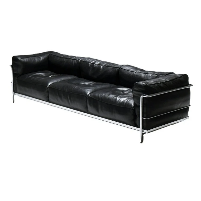 

Down sofa living room casual oil wax leather three people