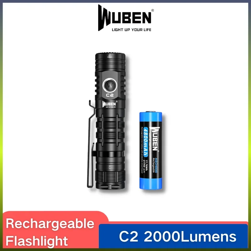 Wuben C2 Oplaadbare Zaklamp 2000Lumen Balk Gooien 358Meter Met 21700 Batterij Met Power Bank Led Troch Lantaarn