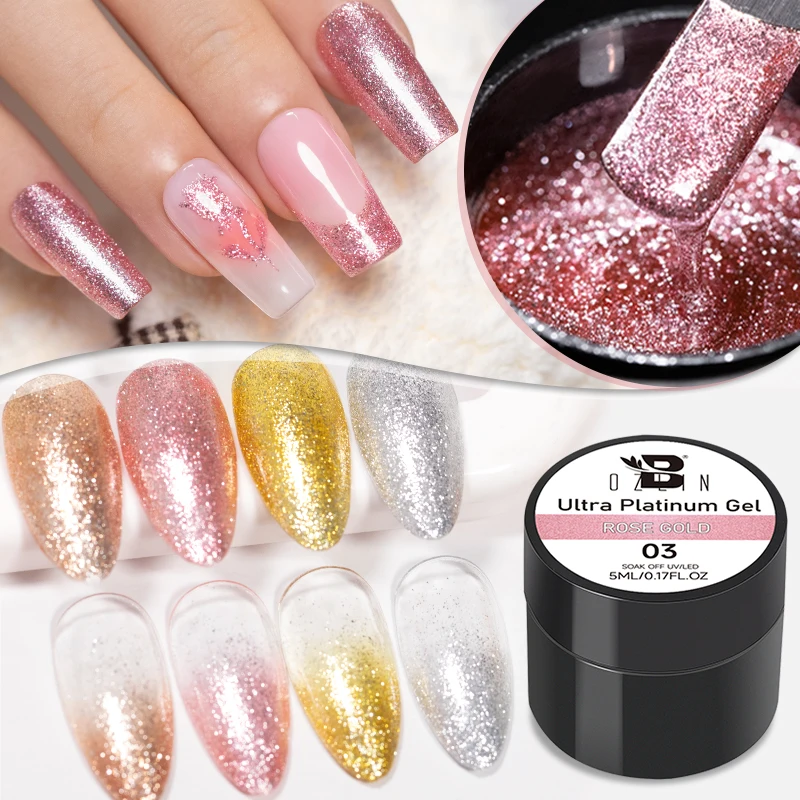 BOZLIN 5ML Ultra Platinum Gel Polish Sparking Silver Effect Soak Off UV Glitter Sequin Nail Art Semi-permanent Varnish Manicure