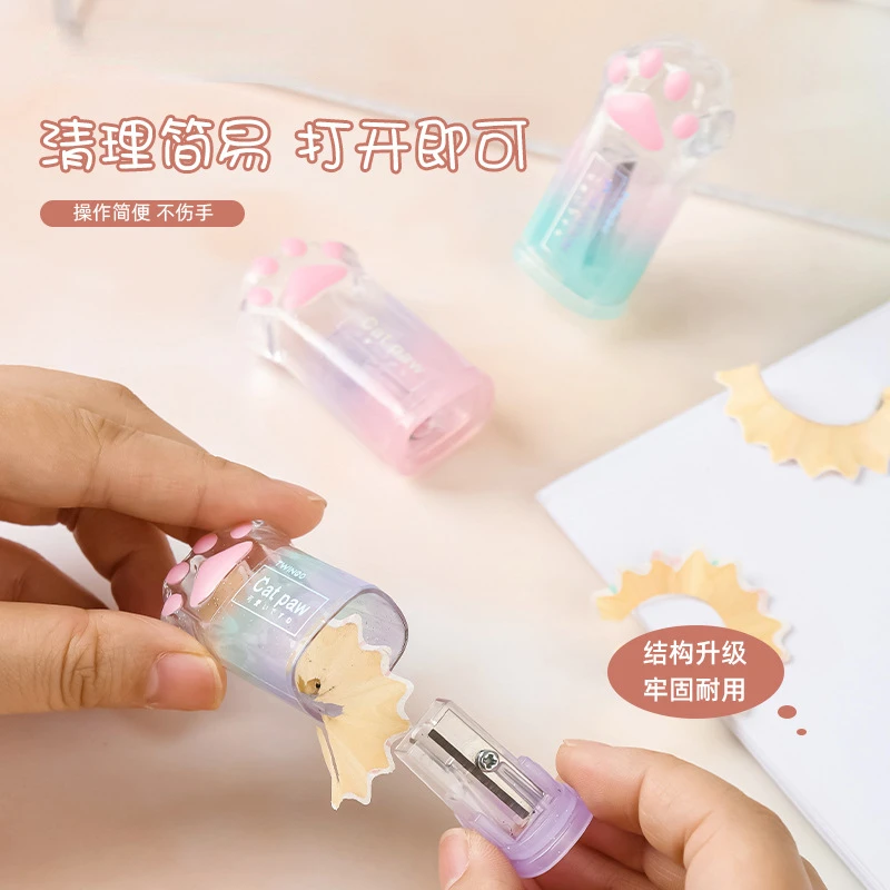 Cute Creative Cat Pencil Sharpener Stationery Gradient Color Cat Claw Pencil Sharpener School Supplies Kawaii Stationery