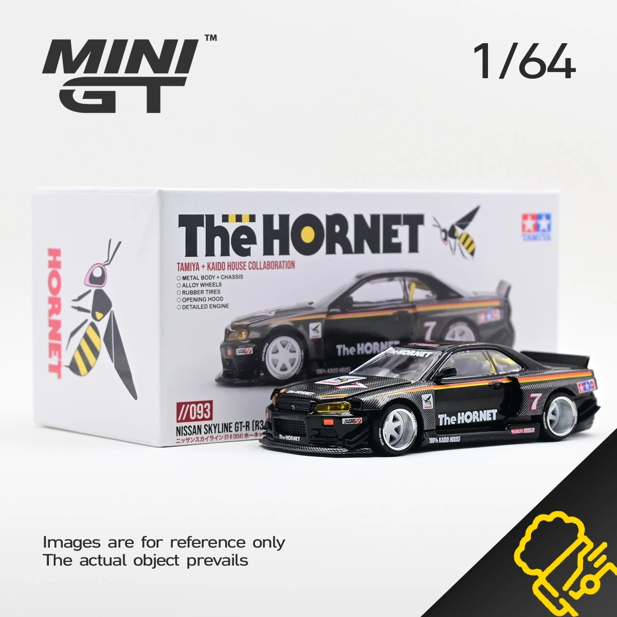 Коллекция литой под давлением модели автомобиля Minigt & kaido house 1:64 Tamiya KHMG093 NISSAN GTR R34 #7, украшение в подарок