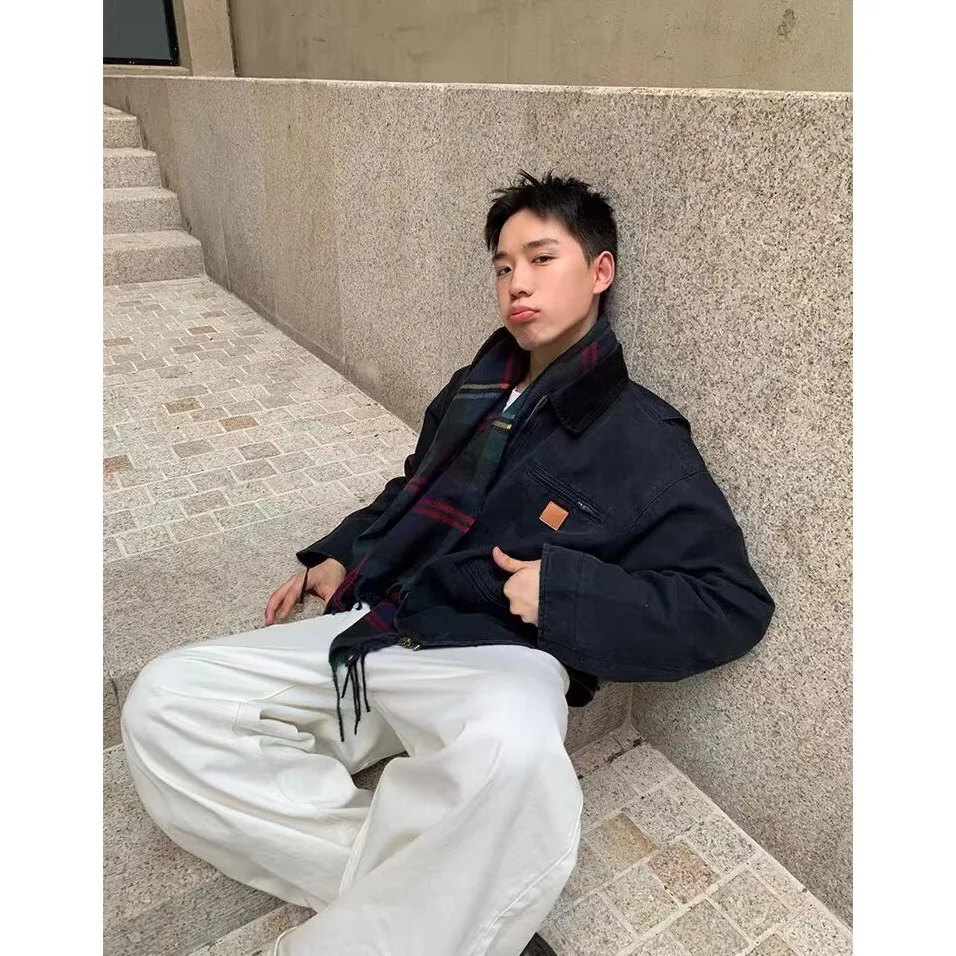 

Утепленная джинсовая куртка для мужчин и женщин, верхняя одежда с воротником, повседневная модная куртка из полиэфирного волокна с длинными рукавами, для всех сезонов