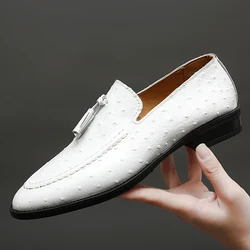 Brand White Tassel Men's Leather Shoes Casual Moccasin Homme Men's Oxford Shoes Flat Men's Boat Shoes Business Men's Loafers