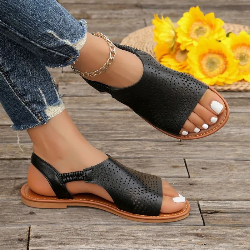 New Summer Sapatos Femininos Outdoor Peep Toe Flat Sandals Retro Genuine Leather Comfortable Soft Sole Versatile Women's Shoes