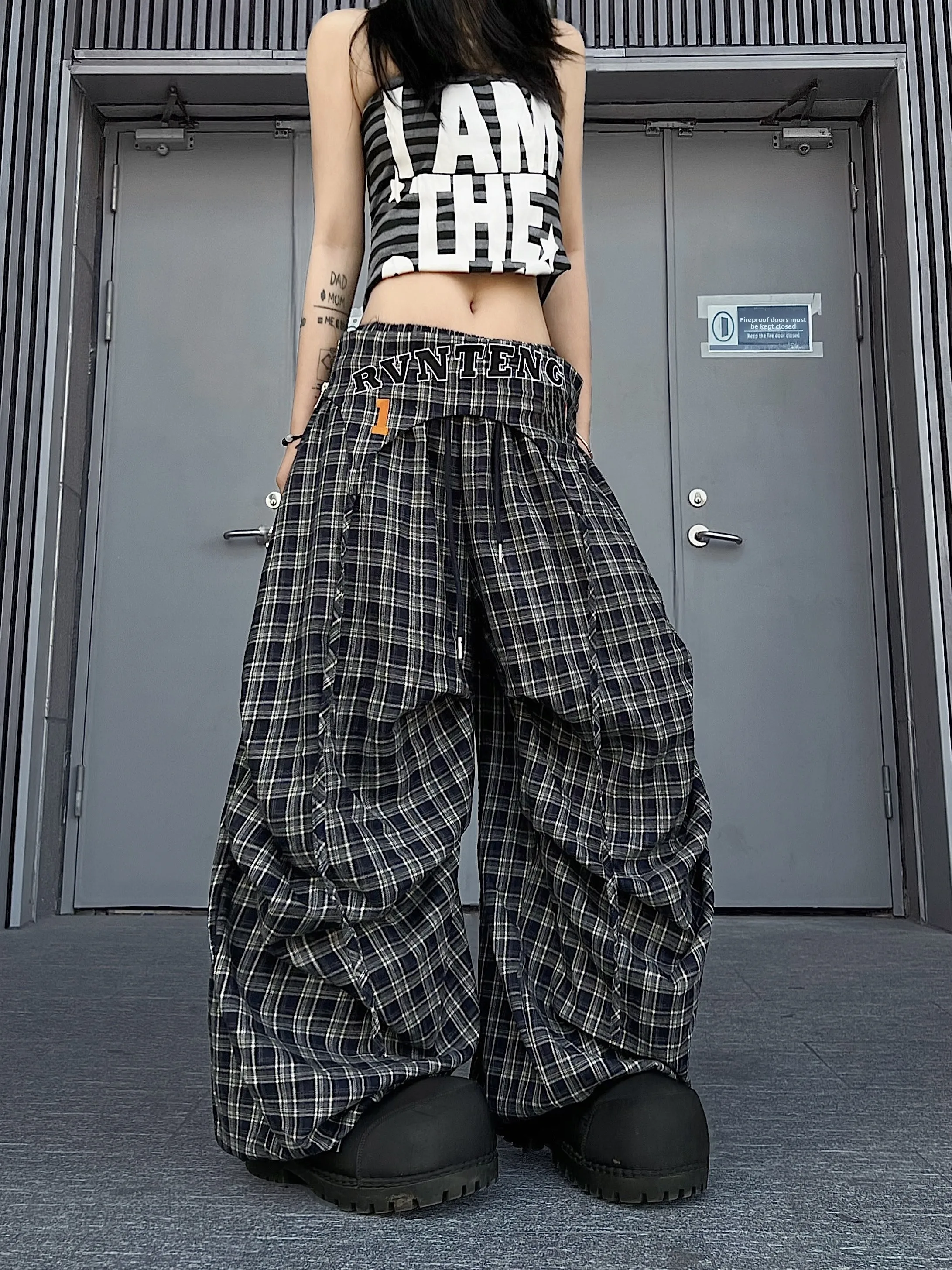 

Брюки TR BRUIFT с американской вышивкой и плиссировкой, повседневные, для мужчин и женщин, для танцев, широкие, свободного кроя, с высокой талией