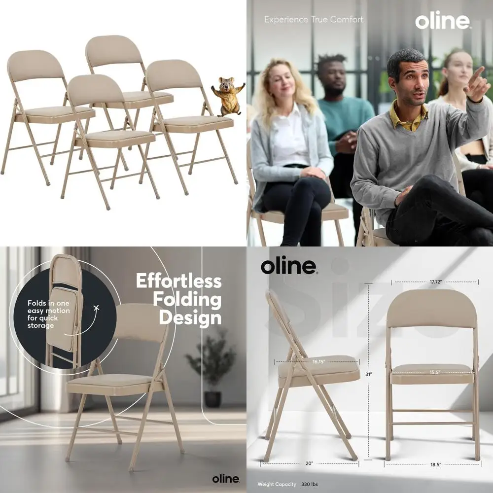 

Штабелируемые мягкие виниловые стулья с металлическим каркасом для использования в помещении и на открытом воздухе, вместимость 300 фунтов, хаки (4 шт.)