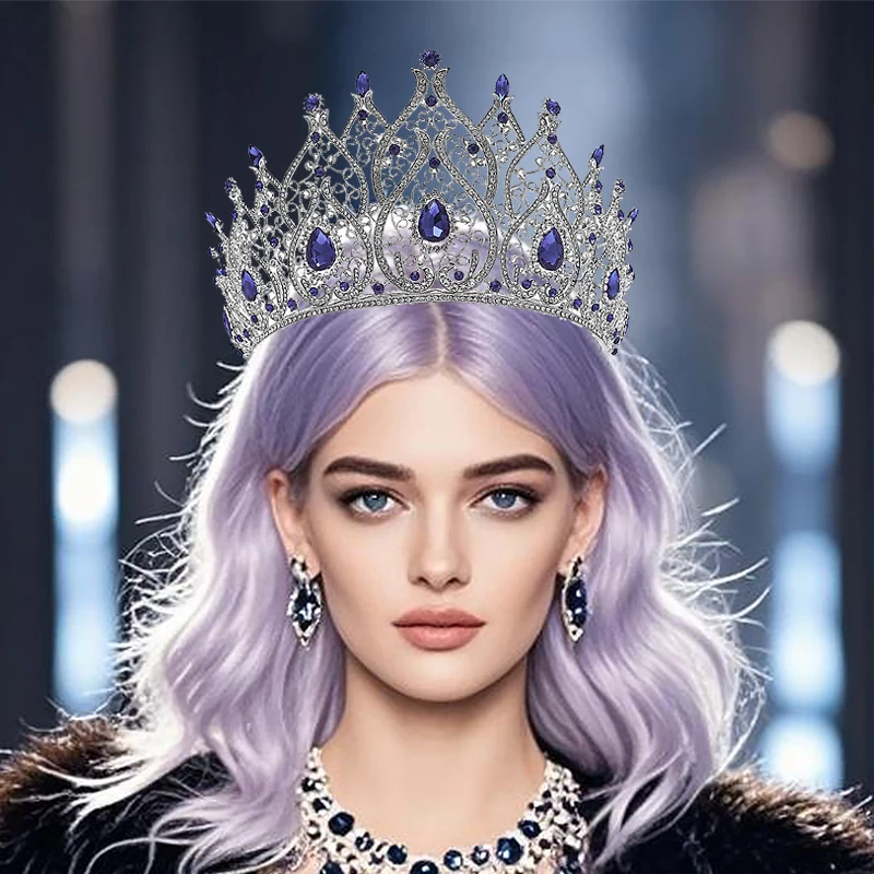 

1PCS Adjustable Size Round High Diadem Pageant Miss Bridal Crown Tiaras Headdress Bride Wedding Dress Hair Jewelry Accessories