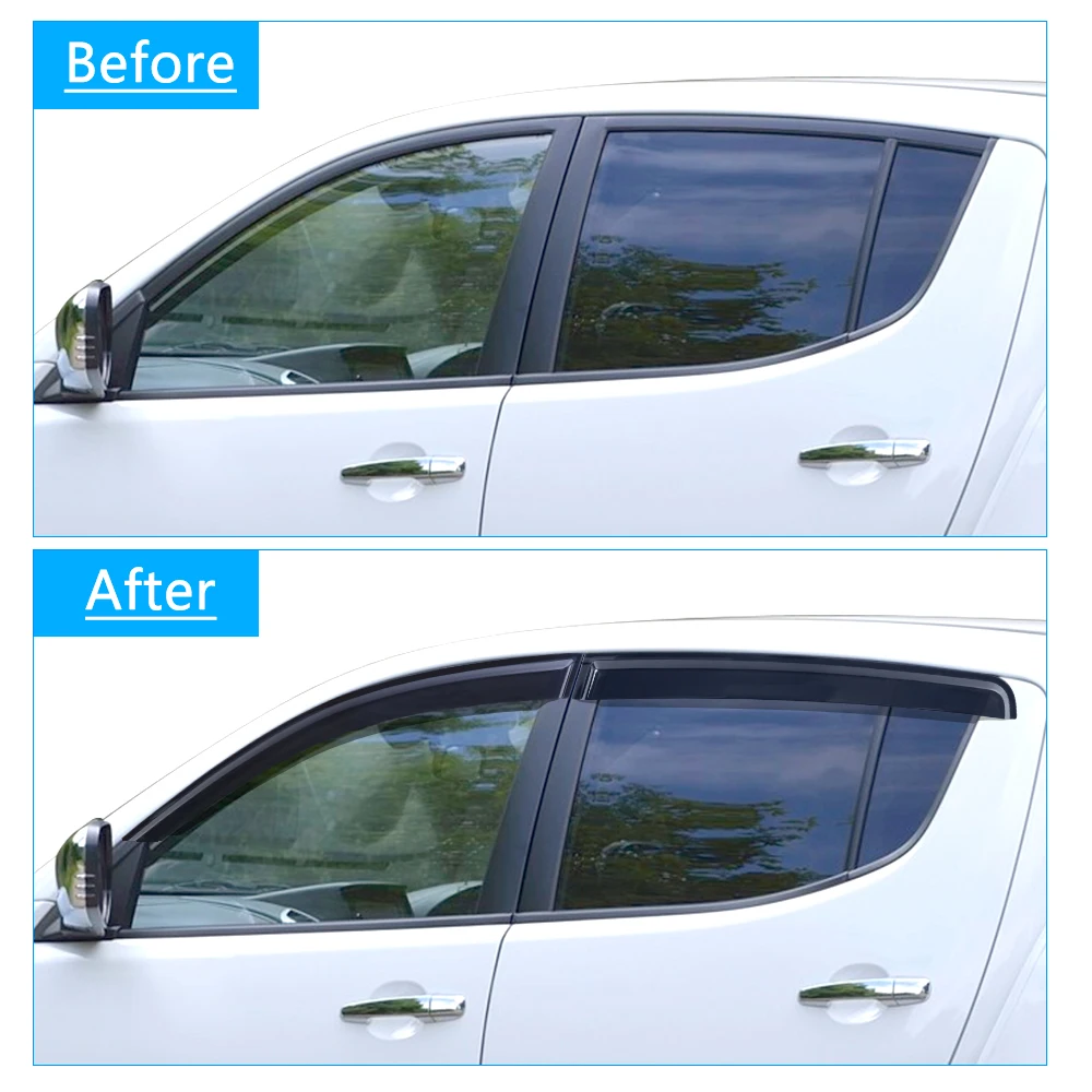 Fenster visier Sonne Regenschutz Windabweiser für Mitsubishi L200 Triton 2014-2018 4x4 Autozubehör Doppelkabine Auto Styling – Detail 7