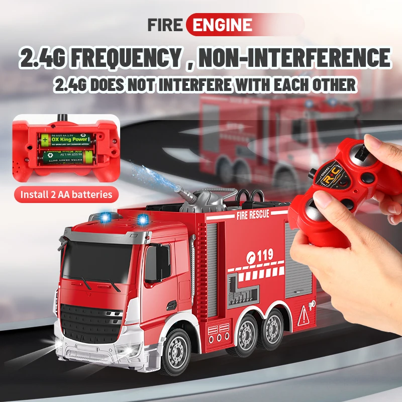 2.4G Remote Control Fire Truck Car Model Spray Water Ladder Simulation Rescue Engineering Vehicle Children Toy Boy Gift